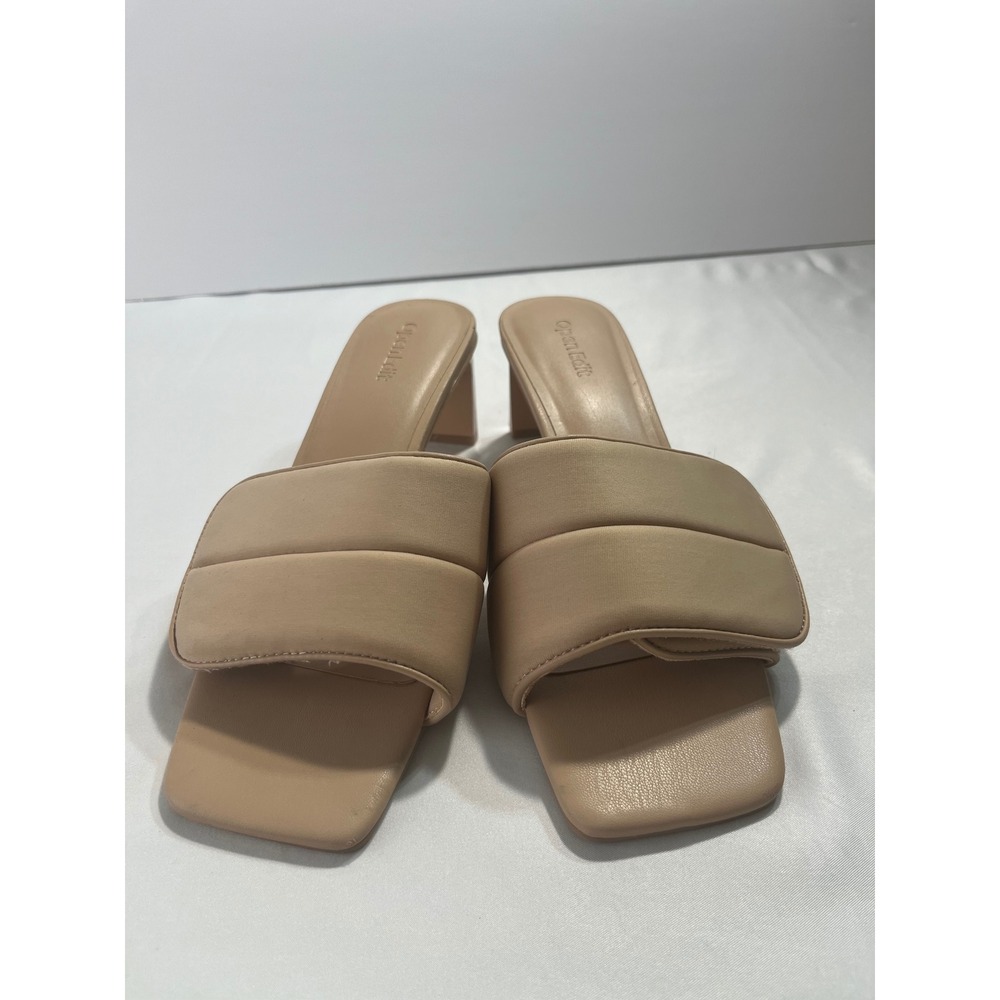 Open Edit Cava Padded Block Heel Women 7.5 Nude Square Toe Slide Sandals Mules - Picture 2 of 11